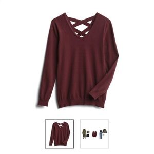 Love Ellie Stitch Fix Sweater – NWT, Size Large, Red/Purple w/ Criss-Cross Back